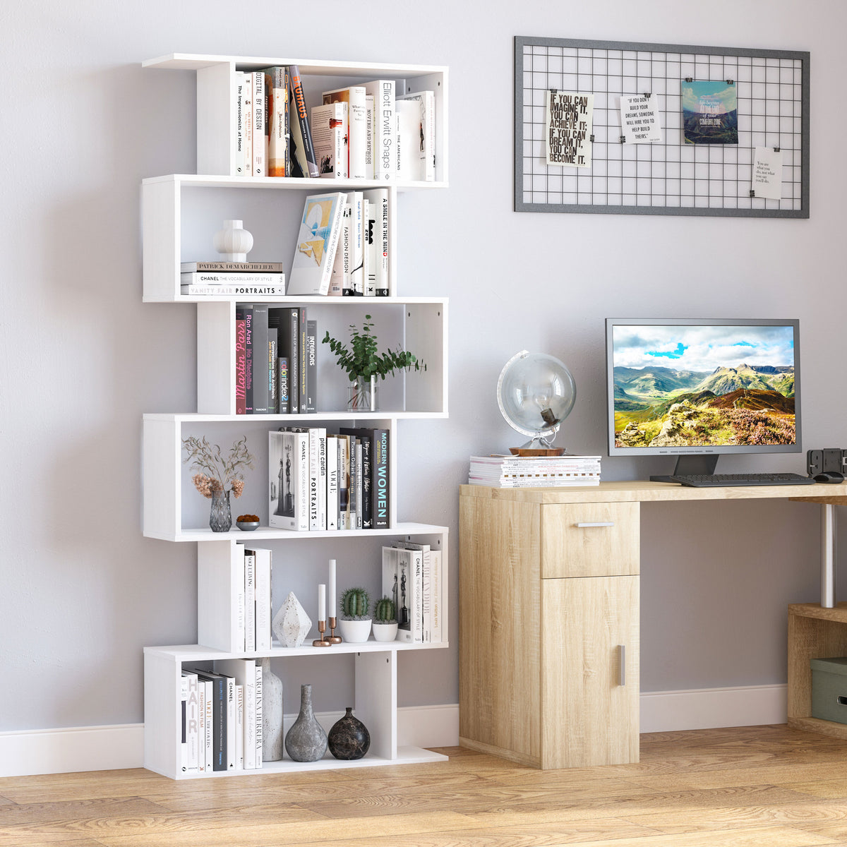 Estante com 6 Prateleiras para Livros Material de Madeira 80 x 25 x1 92 cm Branco — foto 2