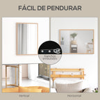 Espelho de Parede Decorativo 50x70 cm Espelho Retangular Espelho de Banheiro com 4 Ganchos Metálicos Estilo Moderno para Sala Quarto Entrada Madeira — foto 5