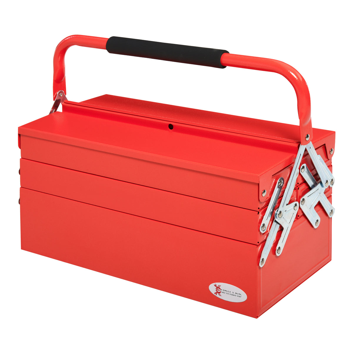 Caixa de ferramentas dobrável de aço com 5 compartimentos Maleta de ferramentas com alça 45x22,5x34,5 cm Vermelho — foto 1
