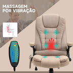Cadeira de Massagem com 6 Pontos de Massagem Cadeira de Escritório Reclinável até 130° com Função de Aquecimento Altura Ajustável e Rodas para Estúdio 68x72x110-120 cm Marrom Claro — foto 4