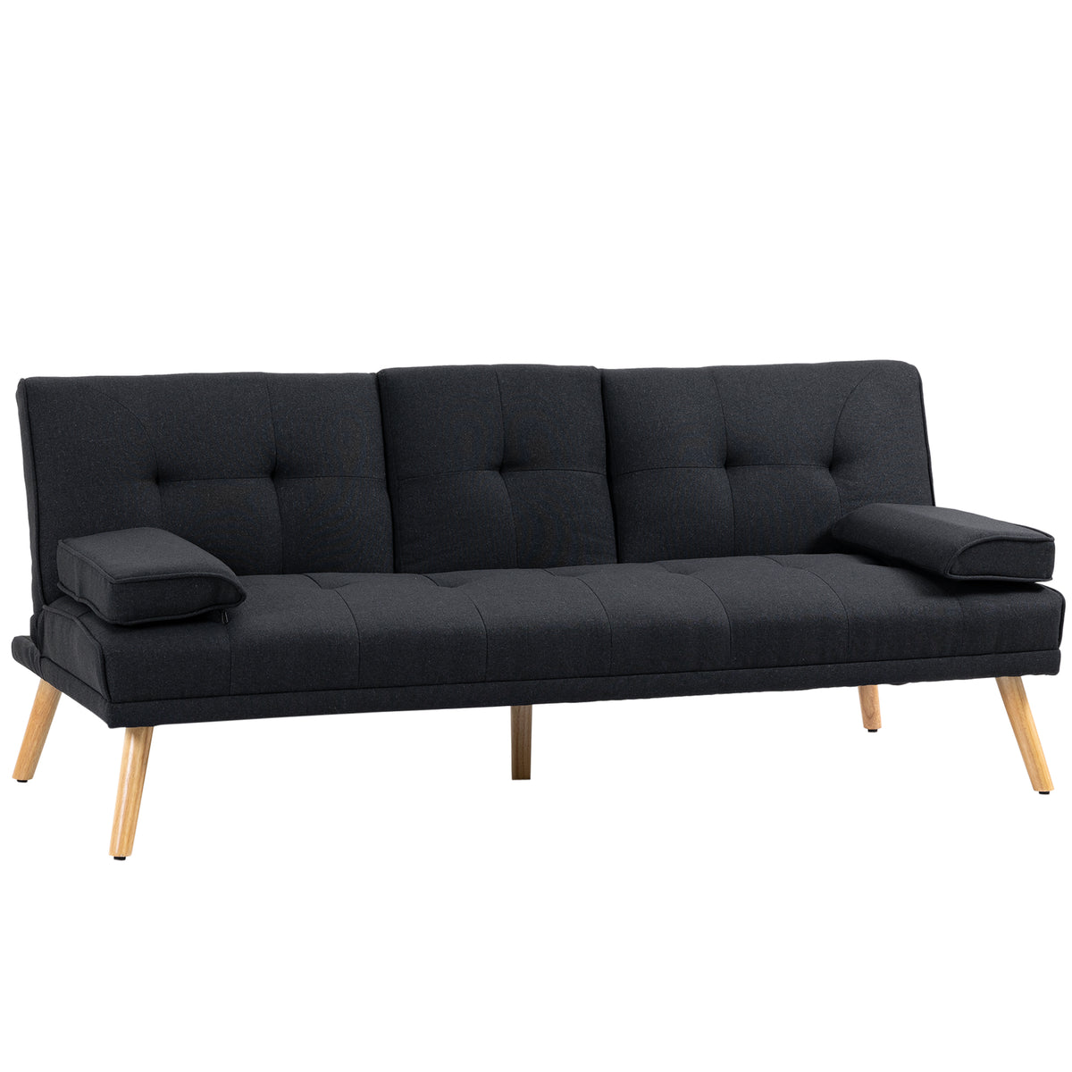 Sofá Cama 3 Lugares Sofá Cama Dobrável com Encosto Ajustável de 3 Níveis Apoio para os Braços Desmontável e 2 Suportes para Copos 181x77x78 cm Cinza — foto 1
