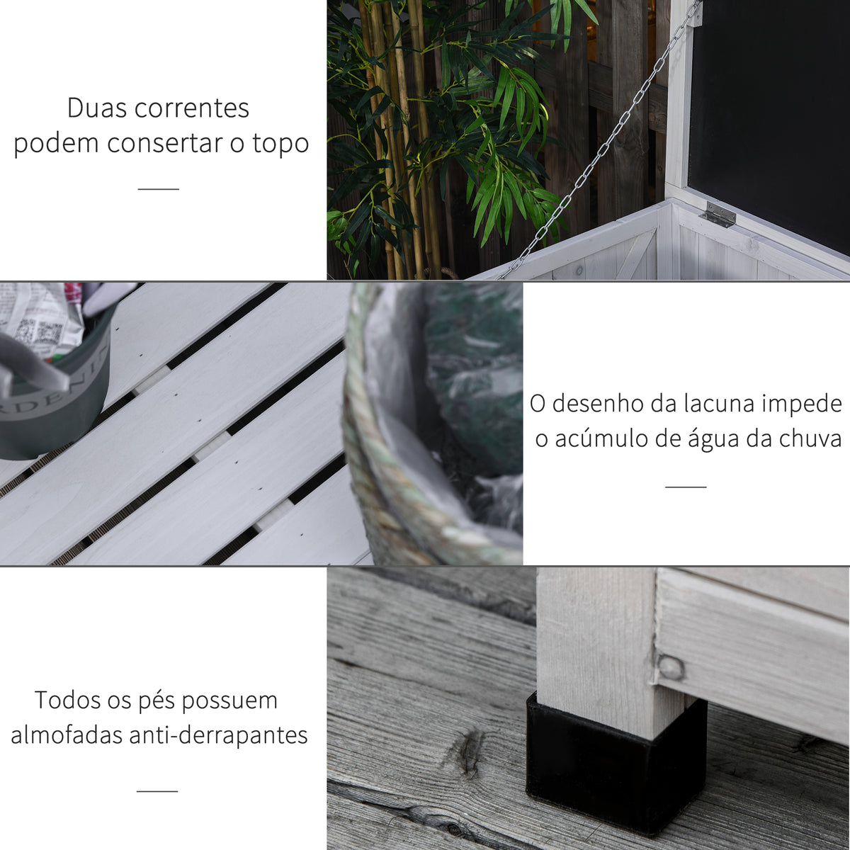 Baú de madeira ao ar livre Caixa de armazenamento de jardim com tampa que pode ser aberta 127x56x60 cm Branco — foto 5