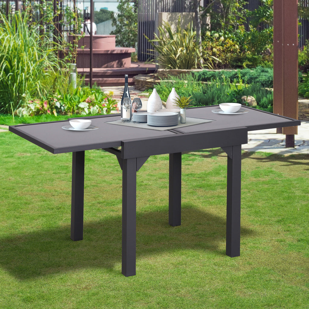 Mesa de Jardim Extensível Mesa de Jantar Retangular com Bancada de Vidro Temperado Carga 50 kg para Varanda Pátio Exterior 160x80x75 cm Preto — foto 2