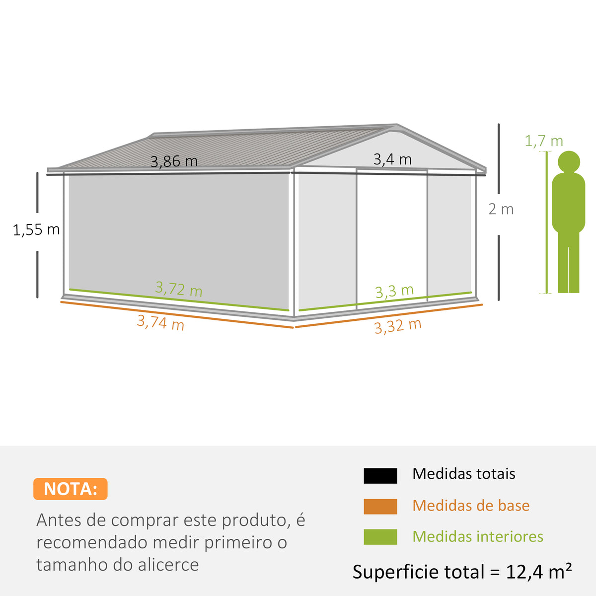 Abrigo de Jardim Metálico 340x386x200cm Abrigo de Exterior para Armazenamento de Ferramentas com Base de Reforço Incluida 4 Janelas de Ventilação e Porta Corredeira Marrom — foto 3