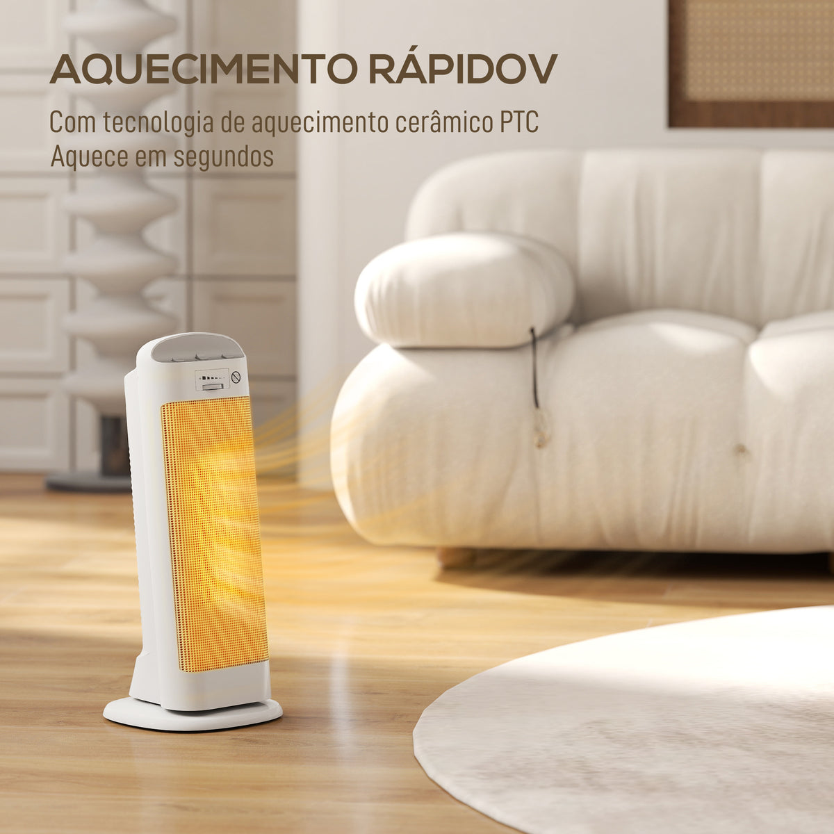 Aquecedor Elétrico de Baixo Consumo 2000W PTC Termoventilador com 4 Modos Termóstato Regulável Oscilação de 55° Proteção contra Tombos e Sobreaquecimento para 15㎡ em Quarto Branco — foto 4