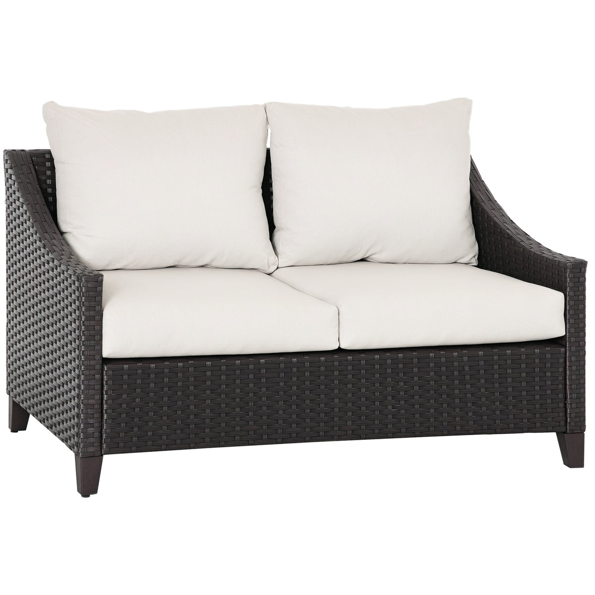 Sofá de Jardim de 2 Lugares Sofá de Vime com Almofadas Acolchoadas com Zíper e Pés Ajustáveis para Terraço Balção Pátio 132x70x74cm Marrom — foto 1