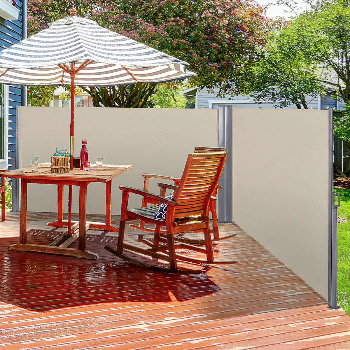 Toldo Lateral Retrátil 600x160cm Toldo de Privacidade Extensível com Ângulo Ajustável e Proteção UV+50 para Jardim Balção Terraço Bege — foto 2