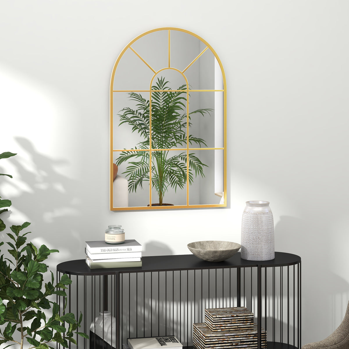 Espelho Decorativo de Parede 60x91 cm Espelho em Forma de Arco de Metal para Sala de Estar Dormitório Entrada Estilo Moderno Dourado — foto 2