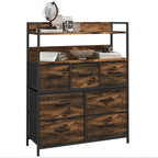 Cómoda para Dormitório Cómoda com 7 Gavetas Dobráveis Prateleiras Abertas e Estrutura de Aço Cómoda Estreito para Sala Entrada 79x29x101 cm Castanho Rústico — foto 1