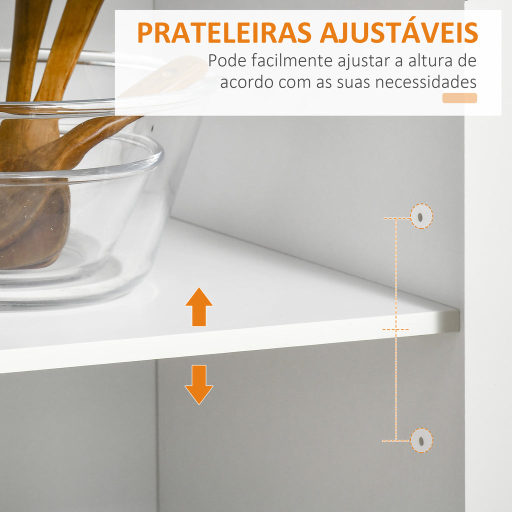 Carrinho de Cozinha com Rodas Móvel Auxiliar de Cozinha com 2 Gavetas 2 Portas Prateleira Ajustável e Suporte para Guardanapos para Sala de Jantar Sala de Estar 104x46x91 cm Branco — foto 6