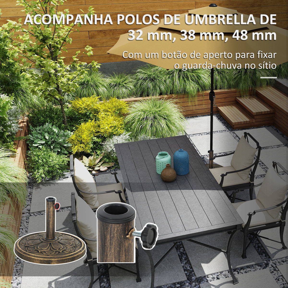 Base para Chapéu de Sol Redonda Suporte para Chapéu de Sol Base para Chapéu de Sol Preenchível com Cimento Peso 12 kg para Jardim Varanda Ø46x33 cm Bronze — foto 4
