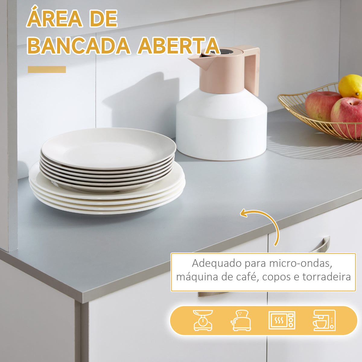 Armário de Cozinha Aparador de Sala de Jantar com 1 Gaveta 6 Portas e Prateleiras Ajustáveis Estilo Moderno 101x39x180 cm Branco — foto 5