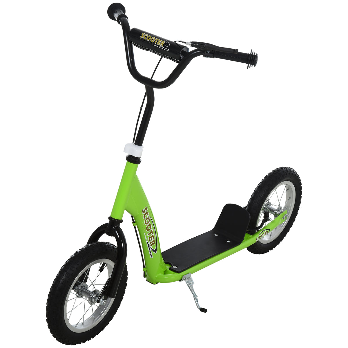 Trotinete para crianças acima de 5 anos Scooter 2 Pneus de borracha inflável com freios Guiador ajustável Plataforma antiderrapante 117x52x80-85cm Verde — foto 1