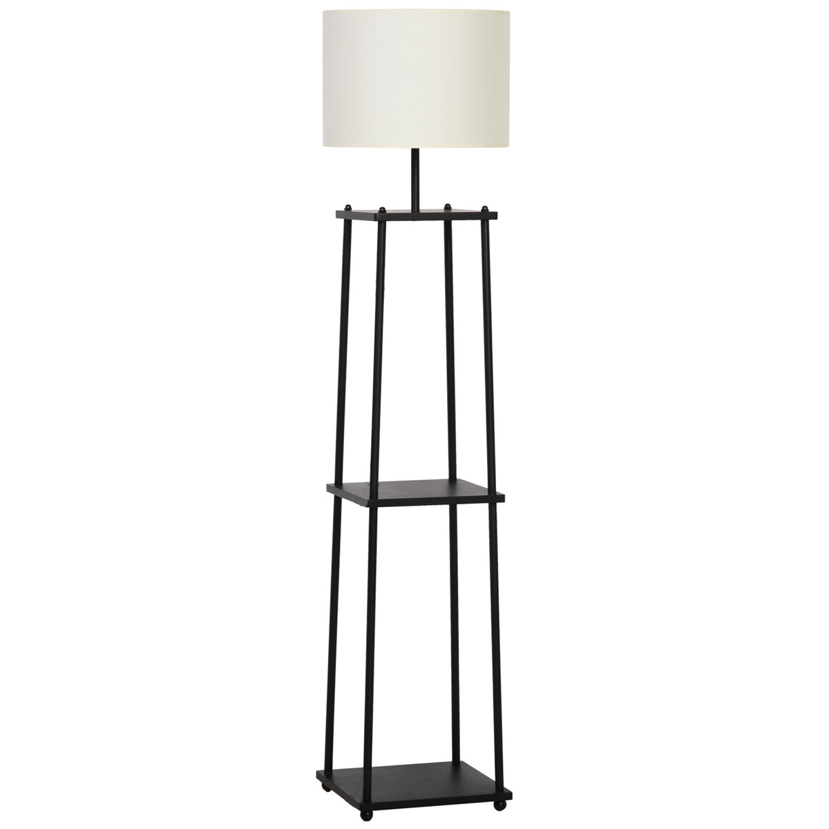 Luminária de piso Iluminação multifuncional moderna Com 3 prateleiras de armazenamento Interruptor de pedal de design elegante 34,5x34,5x150 cm Preto e creme — foto 1