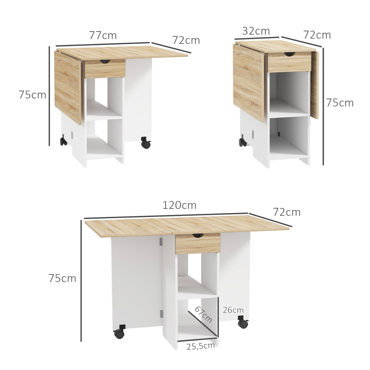 Essenza Mesa Dobrável Cozinha Sala Jantar 120x72x75 cm Madeira e Branco — foto 3