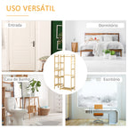 Suporte para Cabides de Bambu Cabideiro com Prateleiras de 4 Níveis com Barra Prateleira Inferior e Cabide Lateral para Roupas Bolsas 90x30x155cm Madeira — foto 6