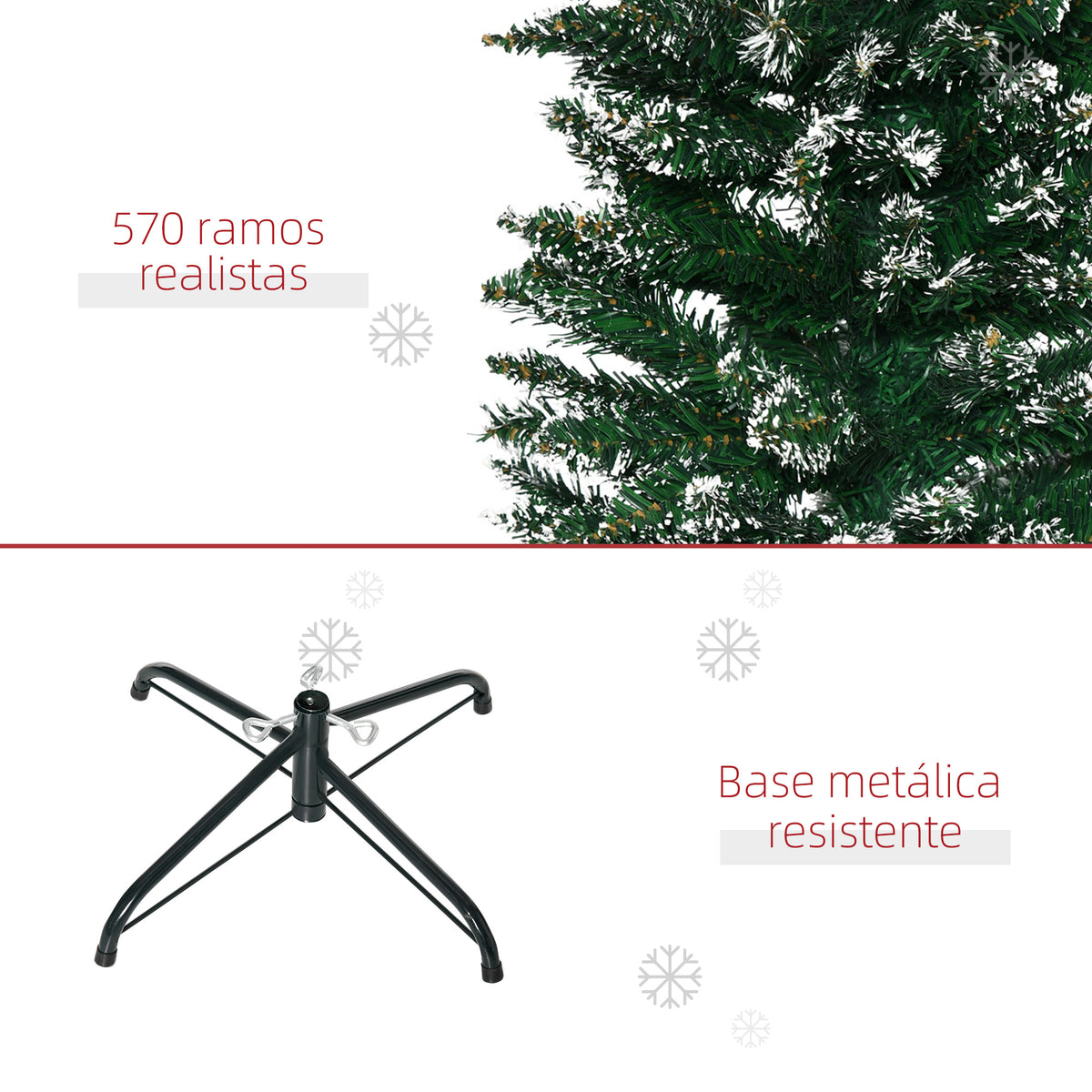 Árvore de Natal Artificial Altura 190 cm com 570 Ramos de PVC Ignífugos Base Dobrável e Suporte Metálico Decoração de Natal para Interiores Ø53x190 cm Verde — foto 7