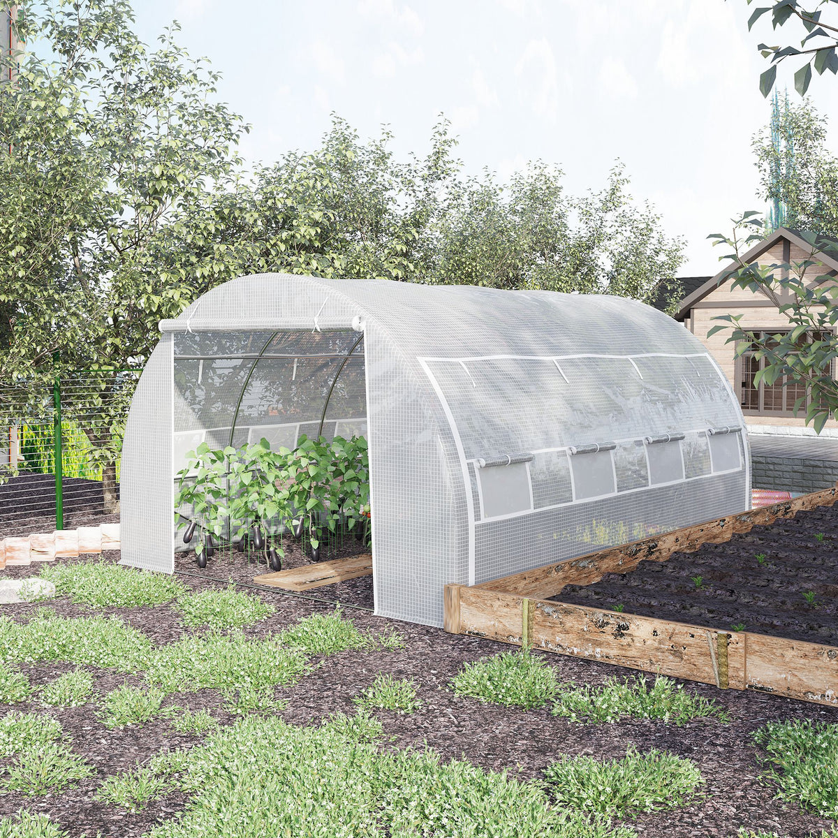 Estufa Tipo Túnel de Jardim 4x3x2m com Porta Enrolável 8 Janelas Cobertura de PE 140g/m² e Metal Galvanizado para Cultivos de Plantas Verduras Branco — foto 2