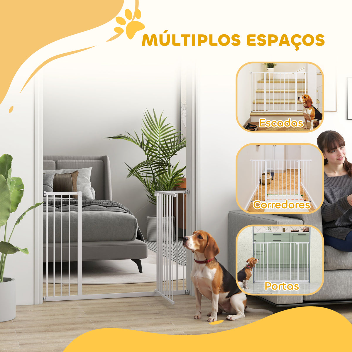 Barreira de Segurança para Animais de Estimação Extensível para Escadas e Portas Barreira de Segurança para Cães 76-107x76 cm Branco — foto 4