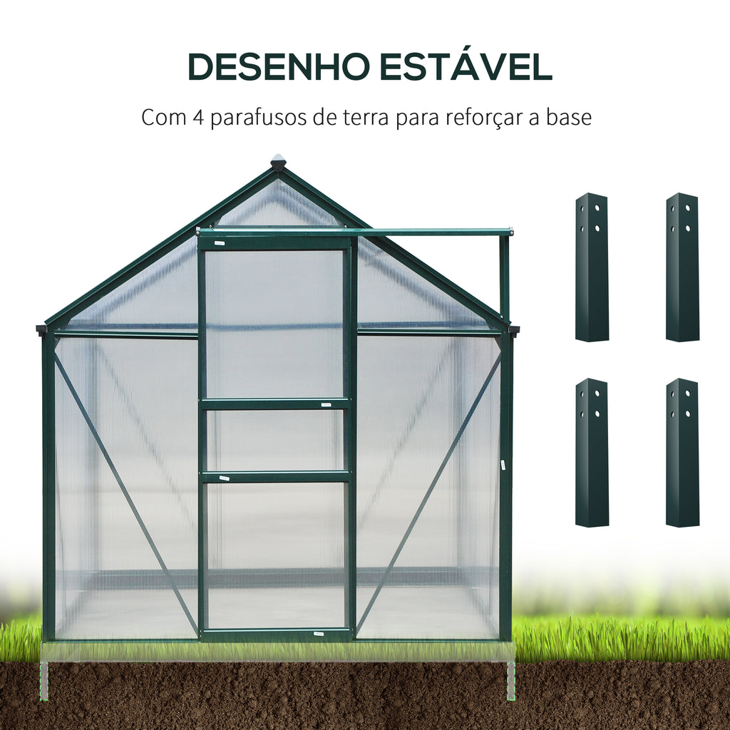 Estufa de Jardim 2x2,5m de Policarbonato e Alumínio Estufa com Clarabóia Proteção UV 30 e Base 4,79 m² para Vasos Cultivos de Plantas e Flores Transparente — foto 6