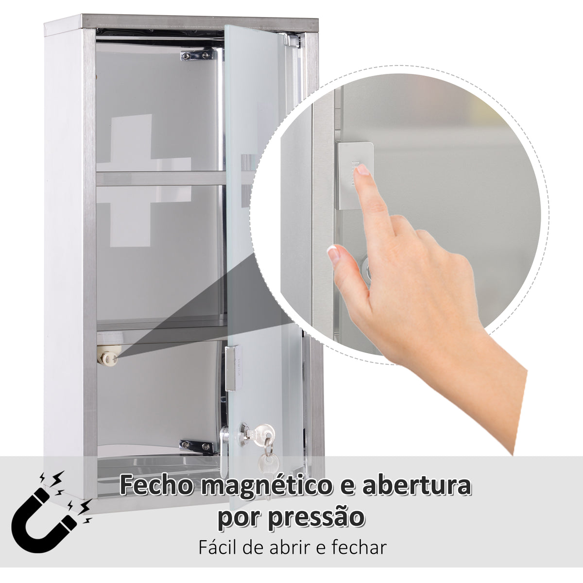 Armário de Medicamentos Armário de Primeiros Socorros de Aço Inoxidável com 3 Prateleiras e Fechadura 25x12x48 cm Prata — foto 4