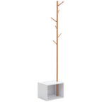 Cabide de Pé com Sapateira Cabide Tipo Árvore Moderno 6 Ganchos para Pendurar Roupa Malas Banco com Arrumação Corredor de Entrada Bambu 40x30x180cm — foto 1