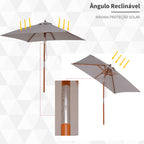 Chapéu de Sol de Jardim 200x150x235cm Chapéu de Sol Retangular Inclinável com Polia Duplo Teto e Mastro Desmontável de Madeira para Terraço Pátio Cinza — foto 4