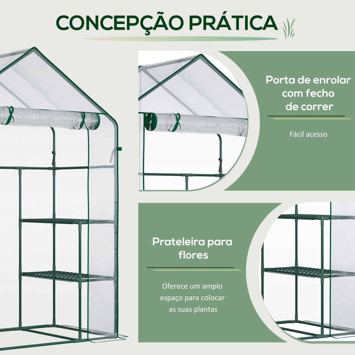 Estufa de Jardim Estufa de Terraço com 4 Prateleiras 1 Porta com Fecho de Correr para Cultivo de Plantas Flores Vegetais 142x73x195 cm Verde — foto 5