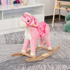 Cavalo de balanço para bebê acima de 36 meses com forma de unicórnio Agradável com sons engraçados de música Almofada macia Apoio para os pés 74x33x62 cm Rosa — foto 2