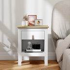Mesa de Cabeceira Moderna Mesa de Cabeceira com 1 Gaveta Compartimento Aberto Puxador de PU Mesa Auxiliar para Sala ou Quarto 45x40x55 cm Branco — foto 2