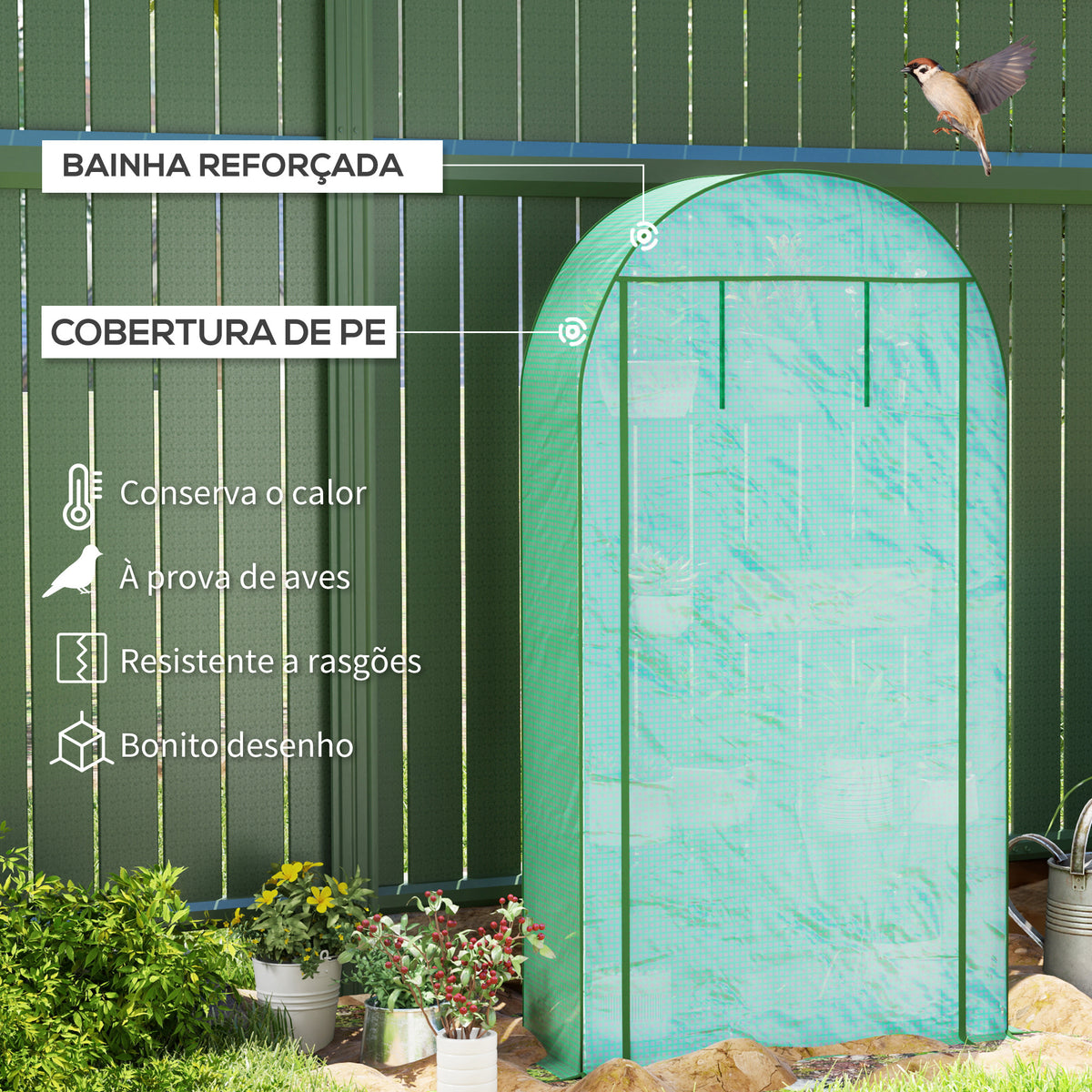 Estufa de Exterior Estufa Pequena de 4 Níveis com 4 Prateleiras Porta Enrolável Cobertura de PE e Estrutura de Aço para Cultivos Plantas Flores 105x45x160 cm Verde — foto 4