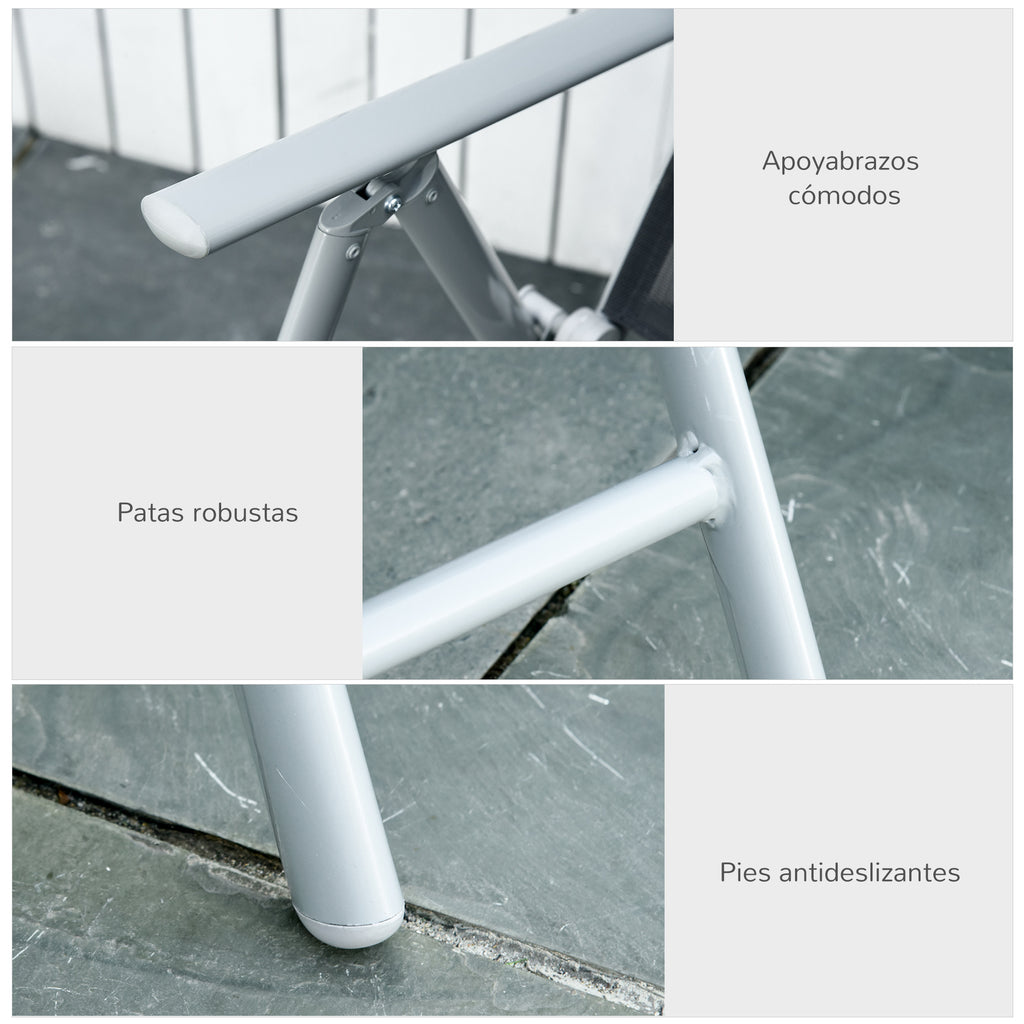 Conjunto de 2 cadeiras dobráveis ​​de alumínio para jardim com encosto alto ajustável de 8 níveis e apoio de braços 65x55x107 cm cinza — foto 7