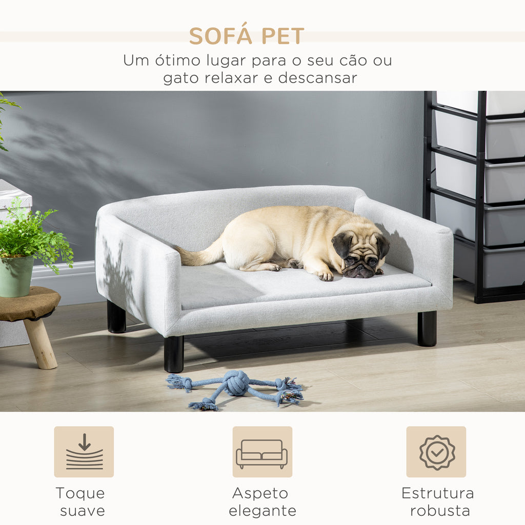 Sofá para Cães Médios Cama Elevada para Cães com Pernas de Madeira Cama para Animais de Estimação Capacidade 20 kg 82x54x36 cm Cinzento — foto 4