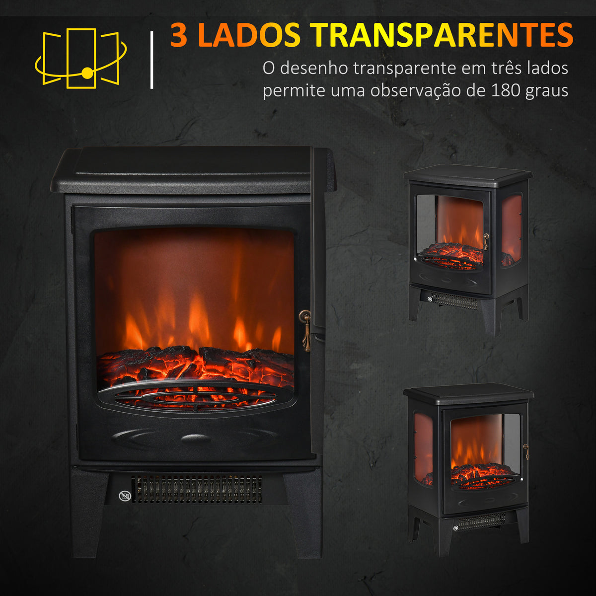 Lareira Elétrica 900W/1800W Lareira Decorativa com Janelas Efeito de Chama Temperatura Ajustável e Proteção Sobreaquecimento para 20-25 ㎡ 39x26x54,8 cm Preto — foto 4