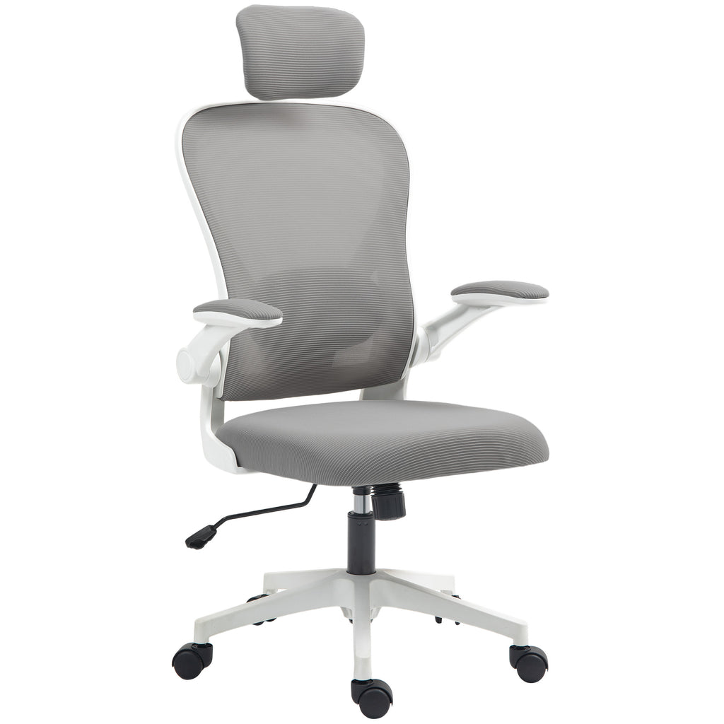 Cadeira de Escritório Giratória Cadeira de Escritório em Malha Transpirável com Altura Ajustável Apoio para a Cabeça e Suporte Lombar Ajustáveis Cadeira de Escritório Basculante Carga 120 kg 58x63x115-125 cm Cinza — foto 1