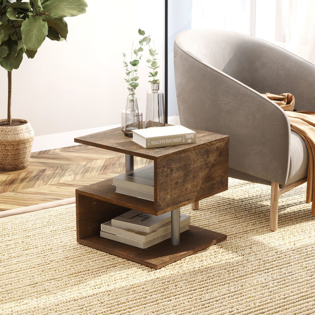 Mesa de apoio para sofá Mesa de centro para sala de estar Mesa de apoio estilo industrial em S com prateleiras em 3 níveis 48x48x48 cm Cor Madeira envelhecida — foto 2
