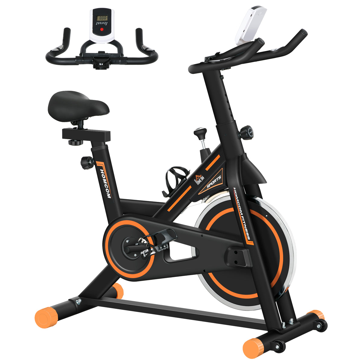 Bicicleta Estática com Resistência Ajustável Bicicleta Fitness com Volante de Inércia de 8kg Ecrã LCD Assento e Guiador Ajustáveis Suporte para Tablet 103x48x115cm Preto e Laranja — foto 1