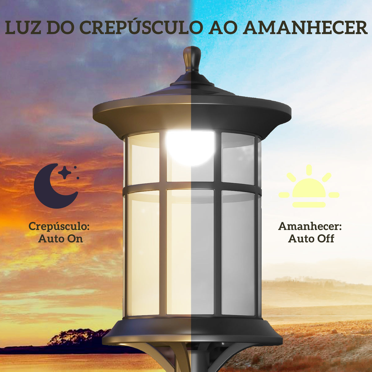 2 Candeeiros Solares de Exterior Candeiro Solar com Painel Solar Acendimento Automático e Estrutura de Aço Inoxidável Impermeável IP44 para Varanda Pátio 23,5x23,2x184 cm Preto — foto 5