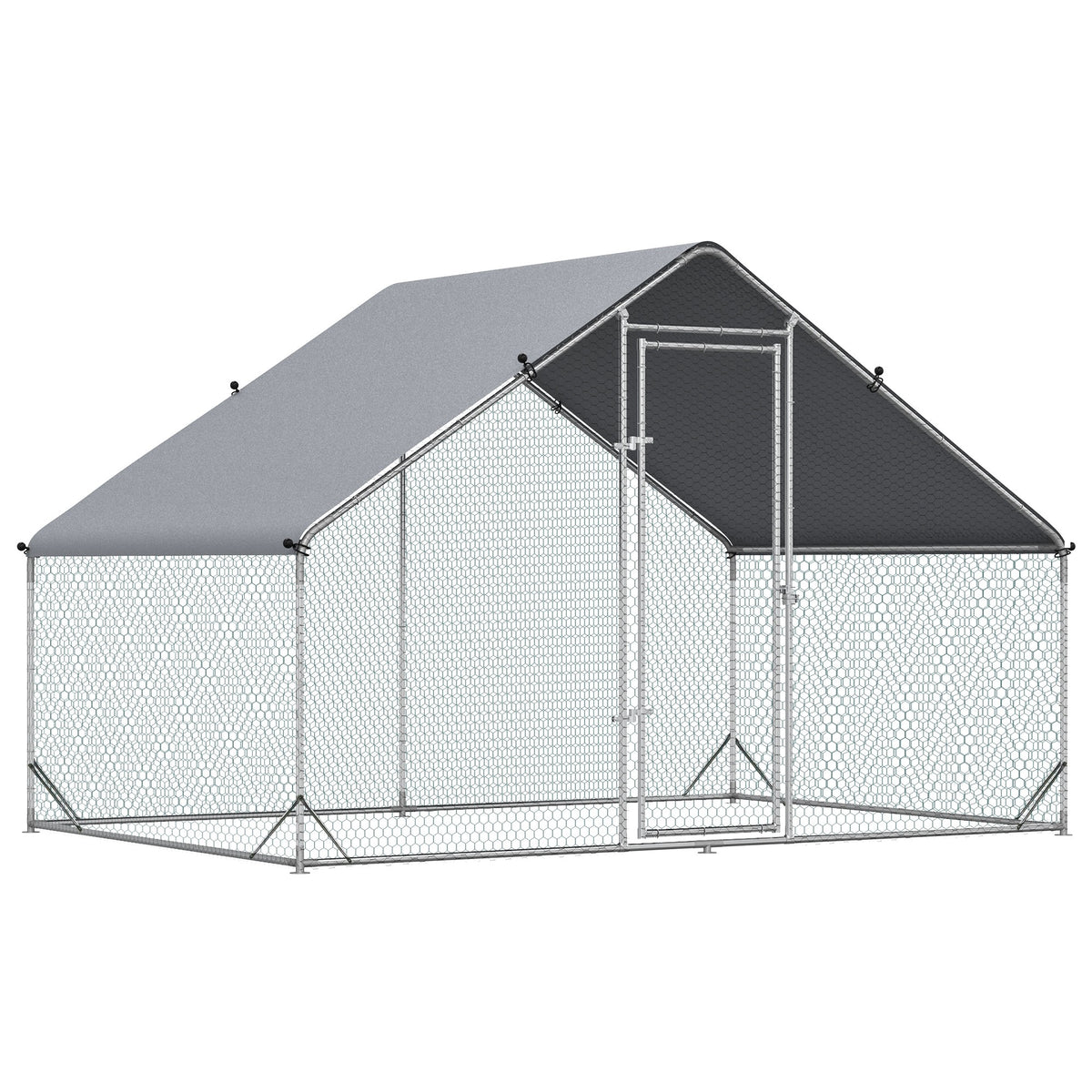 Galinheiro de Exterior Grande 3x2x2m Gaiola para 4-6 Galinhas de Aço Galvanizado com Teto de PE e Fechadura para Coelhos Prata — foto 1