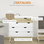 Cómoda com 5 Gavetas Cómoda de Quarto com Pés de Madeira Cómoda para Sala Escritório Estilo Nórdico 99x39x101 cm Branco e Carvalho — foto 5