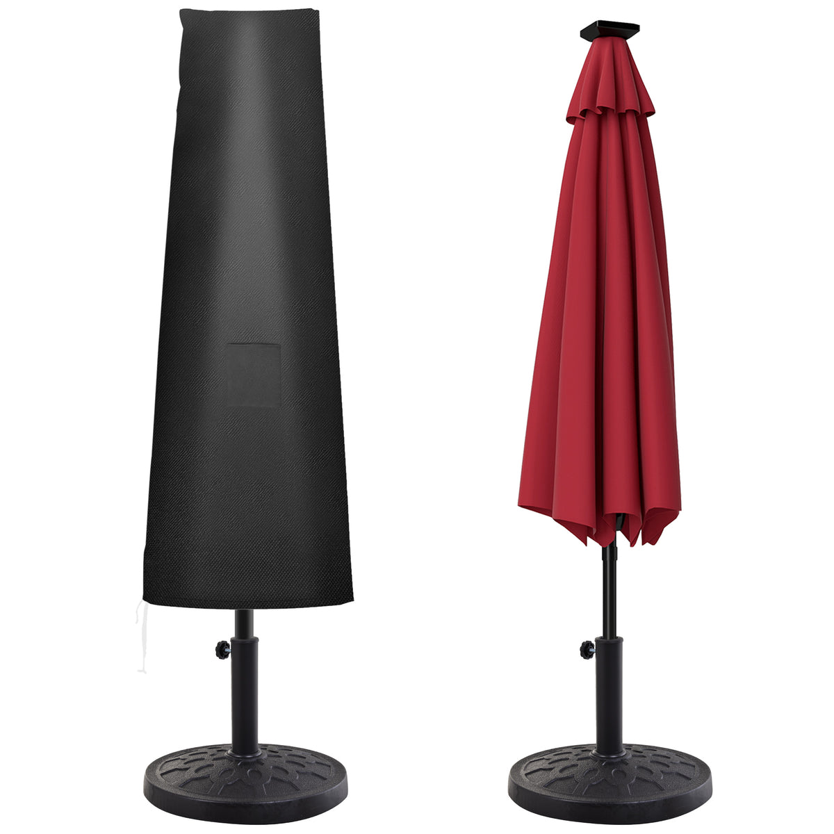 Capa para Chapéu de Sol de Jardim Capa Protetora para Chapéu de Sol Impermeável em Tela Oxford 300D com Fecho de Correr e Haste de Suporte Dobrável 48x70x240 cm Preto — foto 1