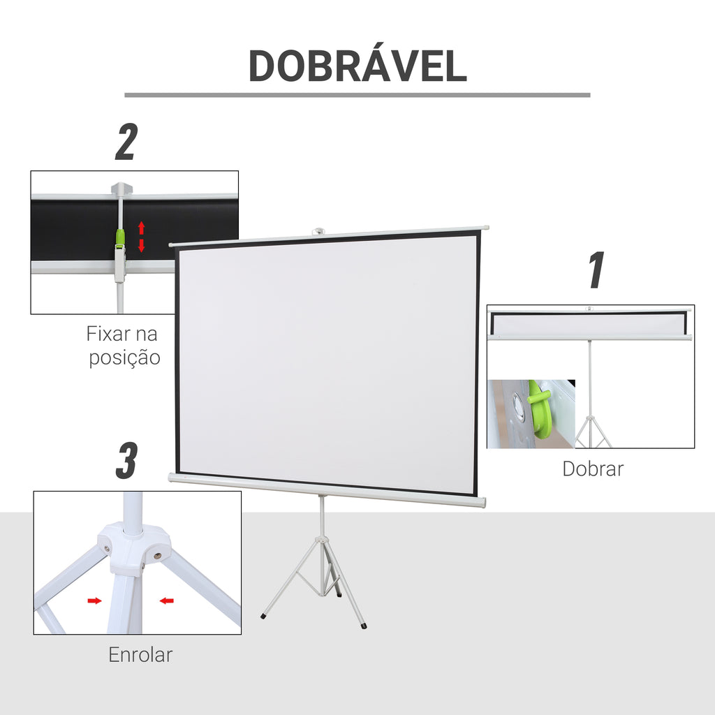 Ecrã de Projeção Manual com Suporte 100 Polegadas Ecrã de Projeção Portátil Formato 4:3 para Interior e Exterior Cinema em Casa Pátio 203x152 cm Branco — foto 4