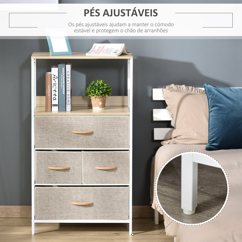 Cómoda com 4 Gavetas Dobráveis e Prateleira Aberta Cómoda com Gavetas de Tecido para Escritório Dormitórios Estilo Industrial Anti-Tombo 58x29x103cm Madeira e Cinza Claro — foto 7