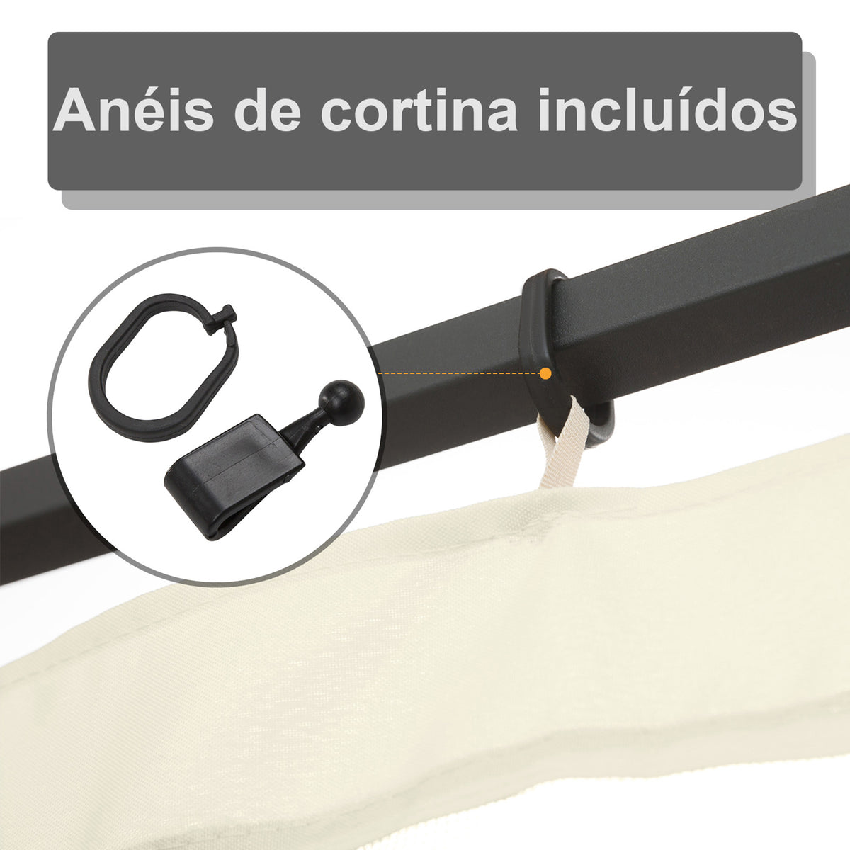 4 Painéis Laterais 352x207 cm para Tenda de Jardim Mosquiteira para Gazebo Gazebo com Zíperes e Anéis Preto — foto 5