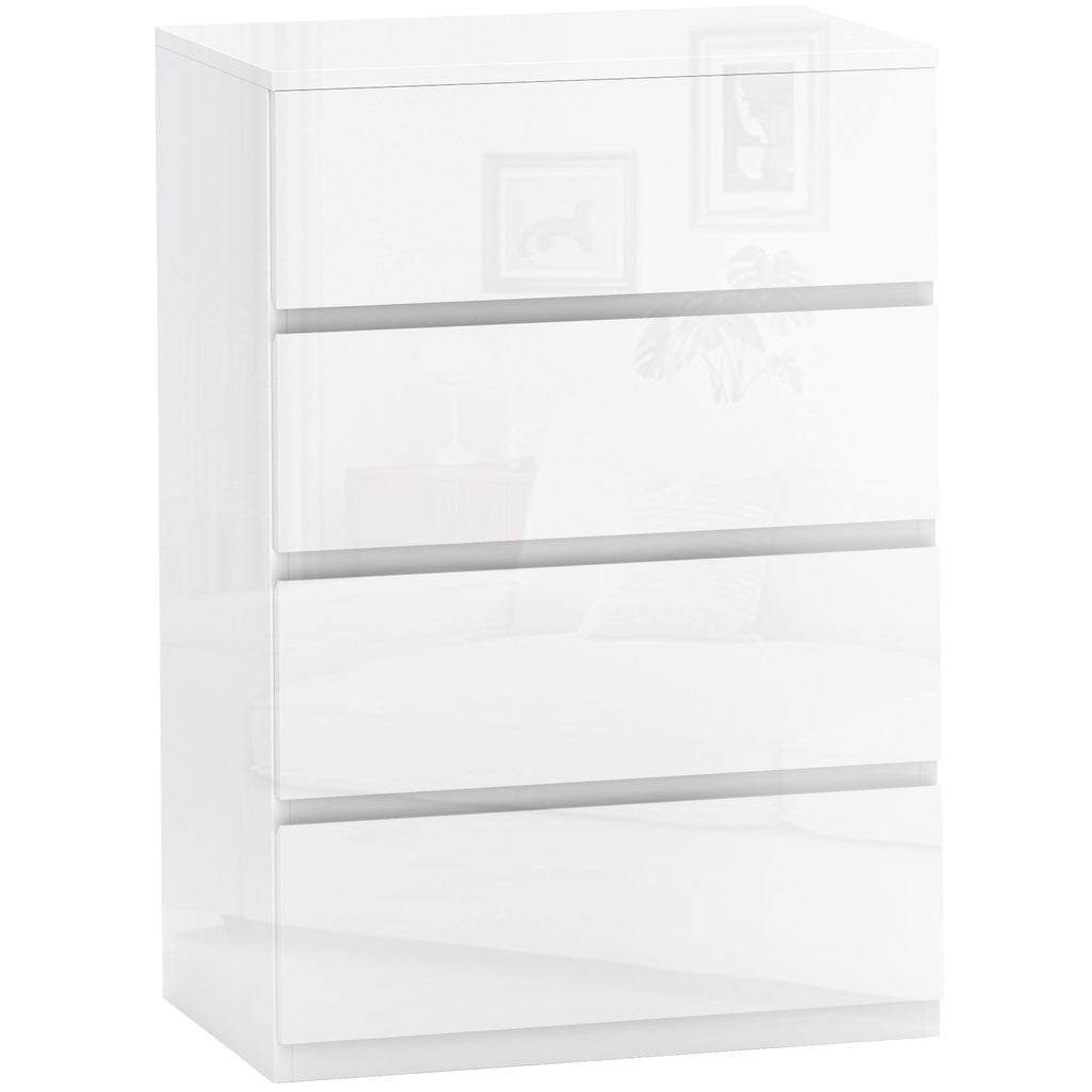Cómoda com 4 Gavetas de Madeira Cómoda de Dormitório Cómoda Branca para Sala de Estar Estilo Moderno 55x33x80 cm Branco Brilhante — foto 1