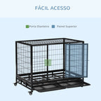 Gaiola de Metal para Cães com Rodas e Freios Bandeja Removível e Porta com Trava para Golden Retriver Labrador 109x76x87cm Preto — foto 5