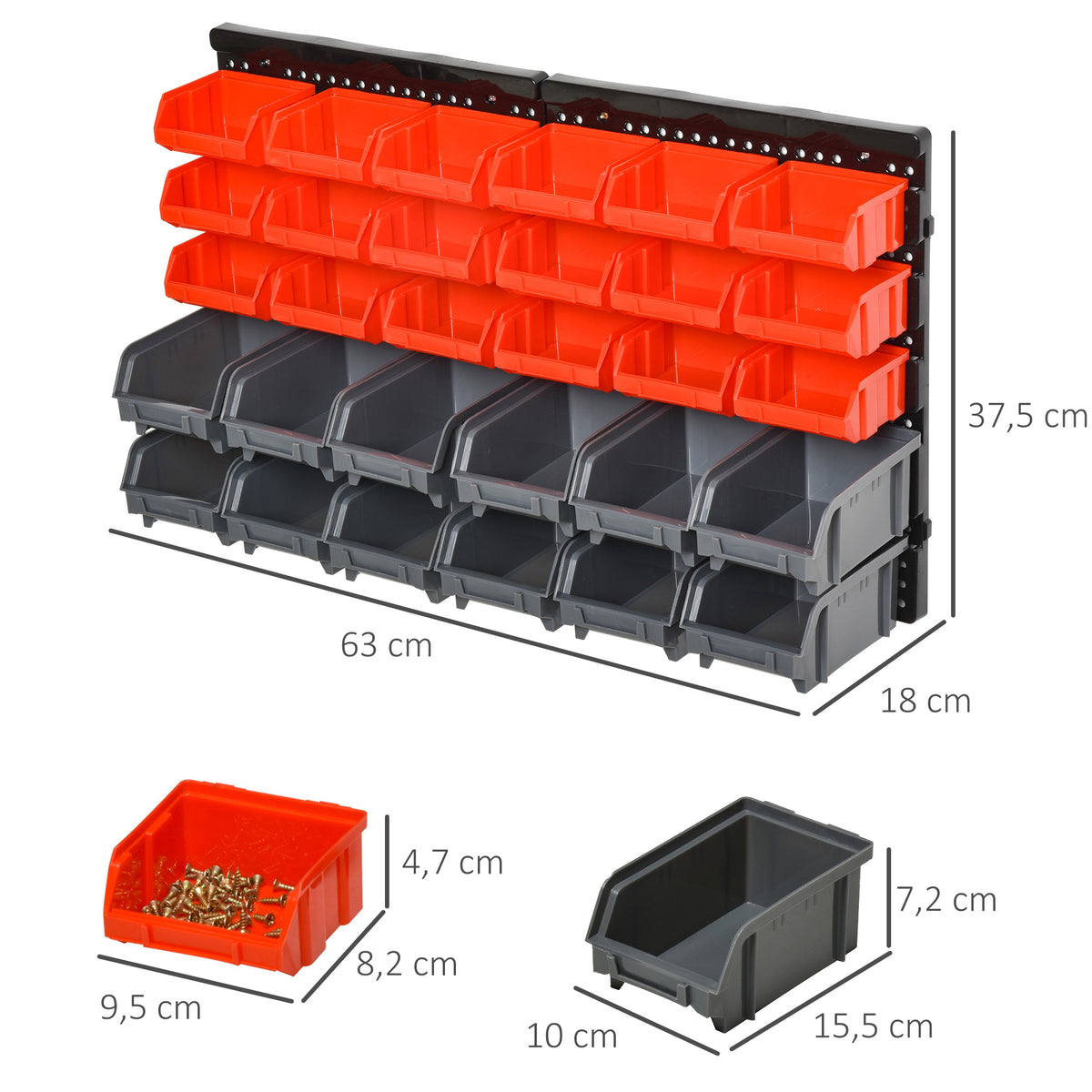 Organizador de Ferragens para Parede Armário Organizador de Ferragens com 30 Caixas de 2 Tamanhos Diferentes 37,5x18x63 cm Vermelho e Cinza — foto 3