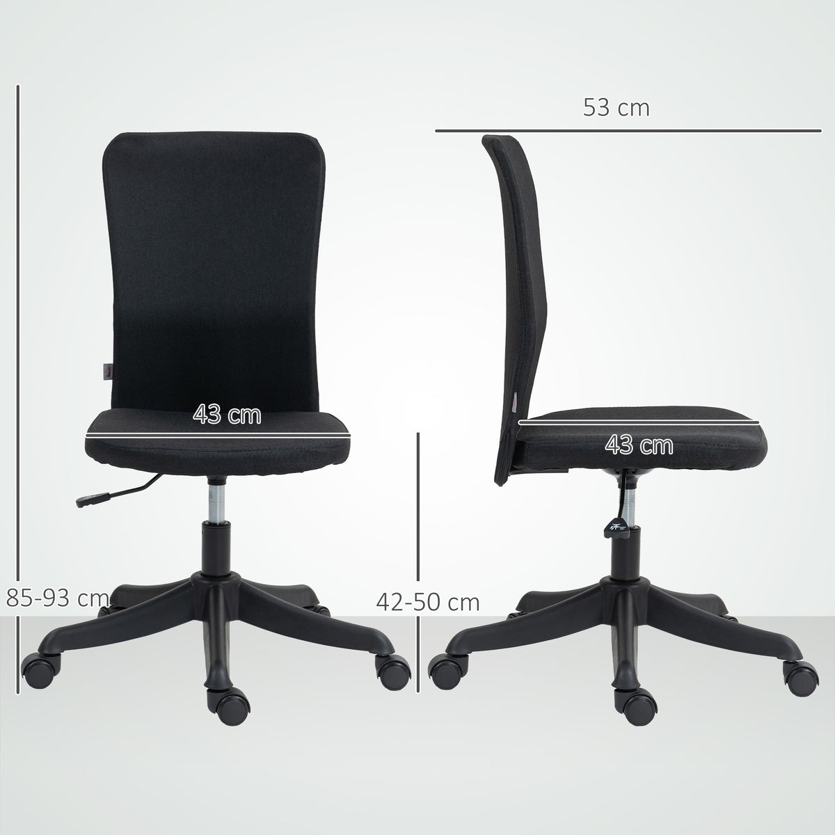 Cadeira de Escritório sem Apoio para os Braços Cadeira de Escritório Giratória Estofada em Linho Sintético com Altura Ajustável para Estudo Dormitório Tocador Carga 120 kg 53x43x85-93 cm Preto — foto 3