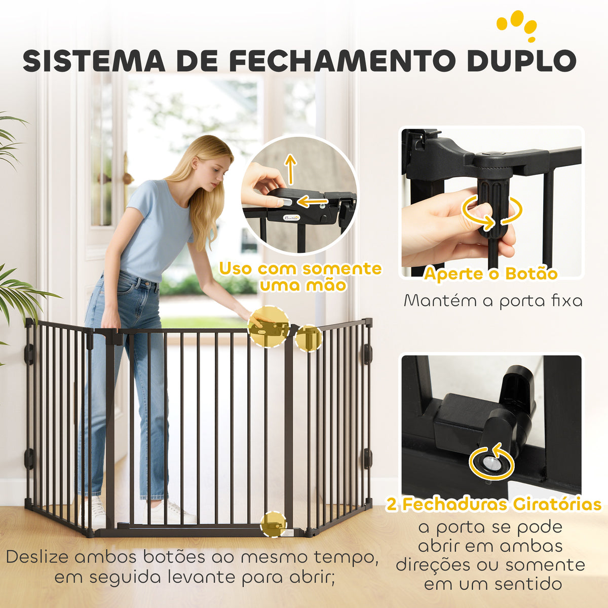 Barreira de Segurança para Cães Barreira para Cães Dobrável Barreira de Proteção para Lareira 202,5 cm com Porta para Escada Corredor Preto — foto 4