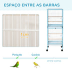 Gaiola para Pássaros com Rodas Gaiola Grande de 2 Níveis com Bandejas Removíveis Portas Comedouros Poleiros para Canários Periquitos 51,5x50x140 cm Azul e Branco — foto 7